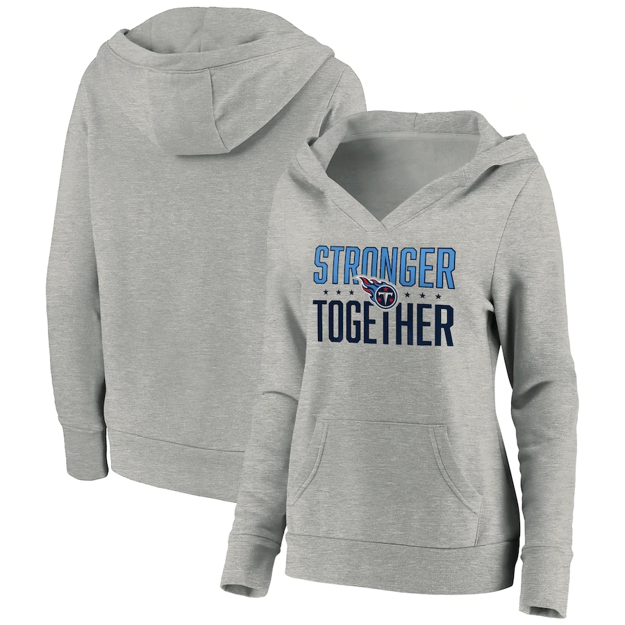 Women's Tennessee Titans Heather Gray Stronger Together Crossover Neck Pullover Hoodie(Run Small)